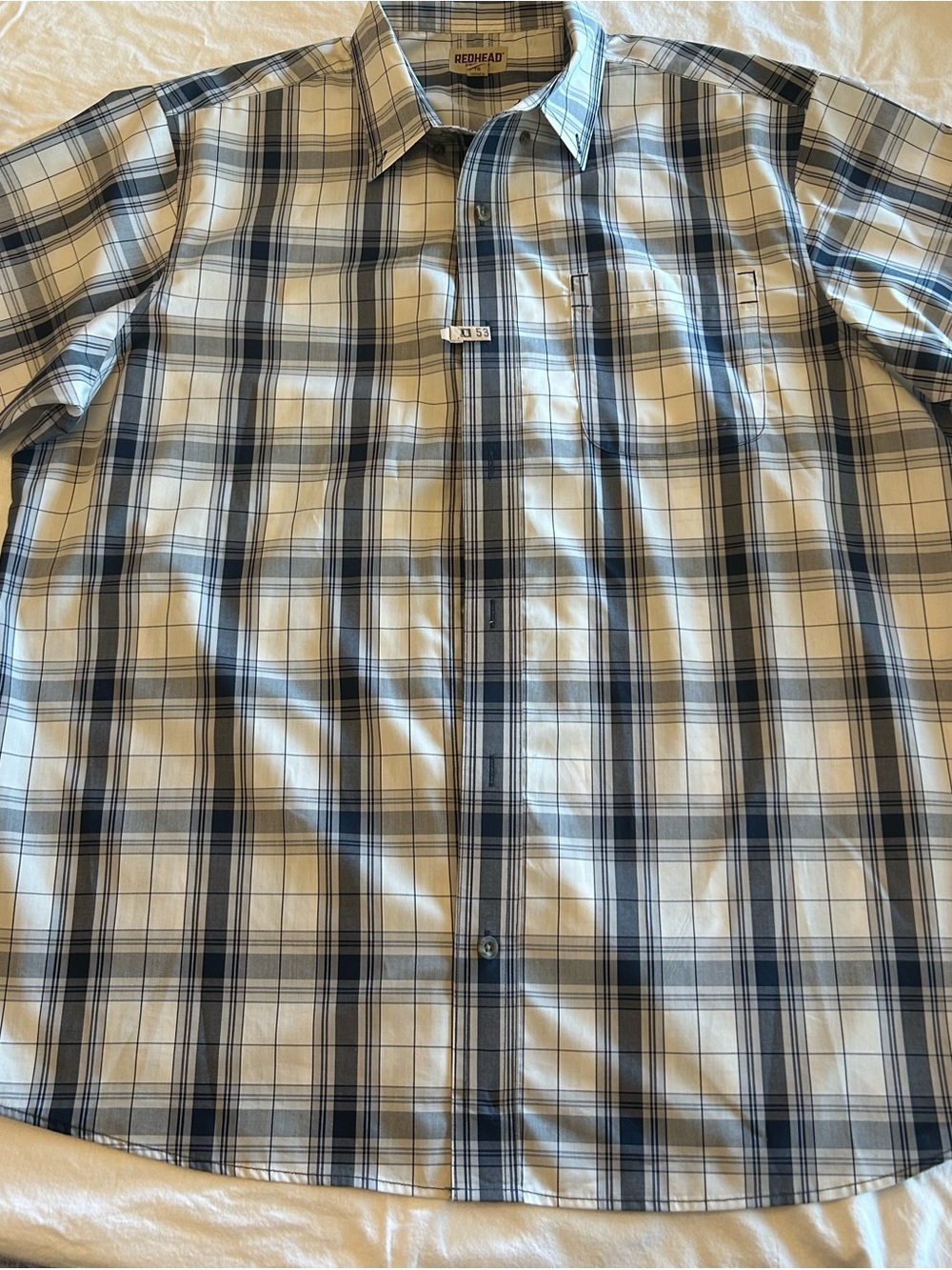 RedHead White and Blue Plaid Short-Sleeve Button-Down Shirt XL